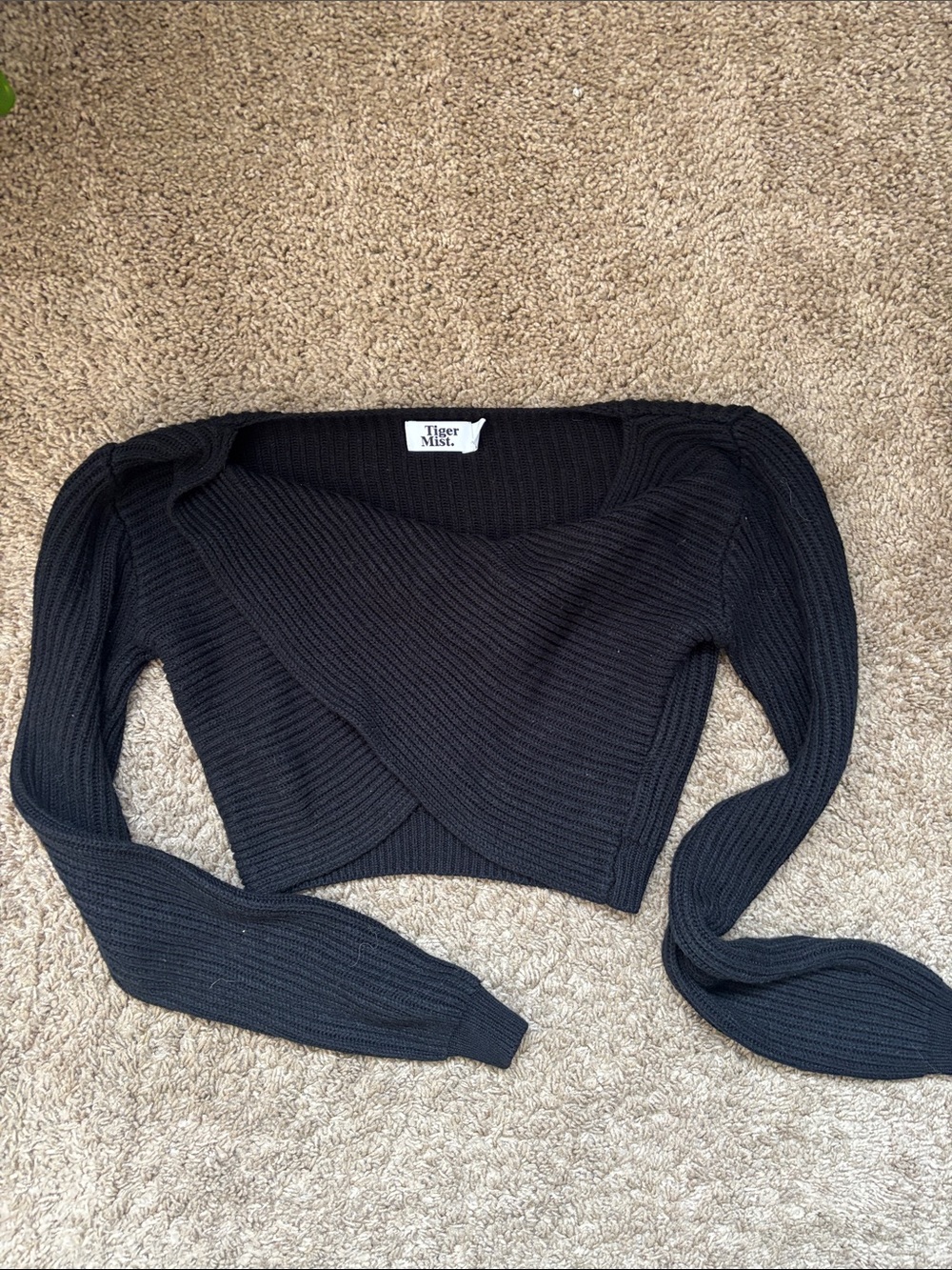 Tiger Mist Black Cropped Wrap Ribbed Sweater